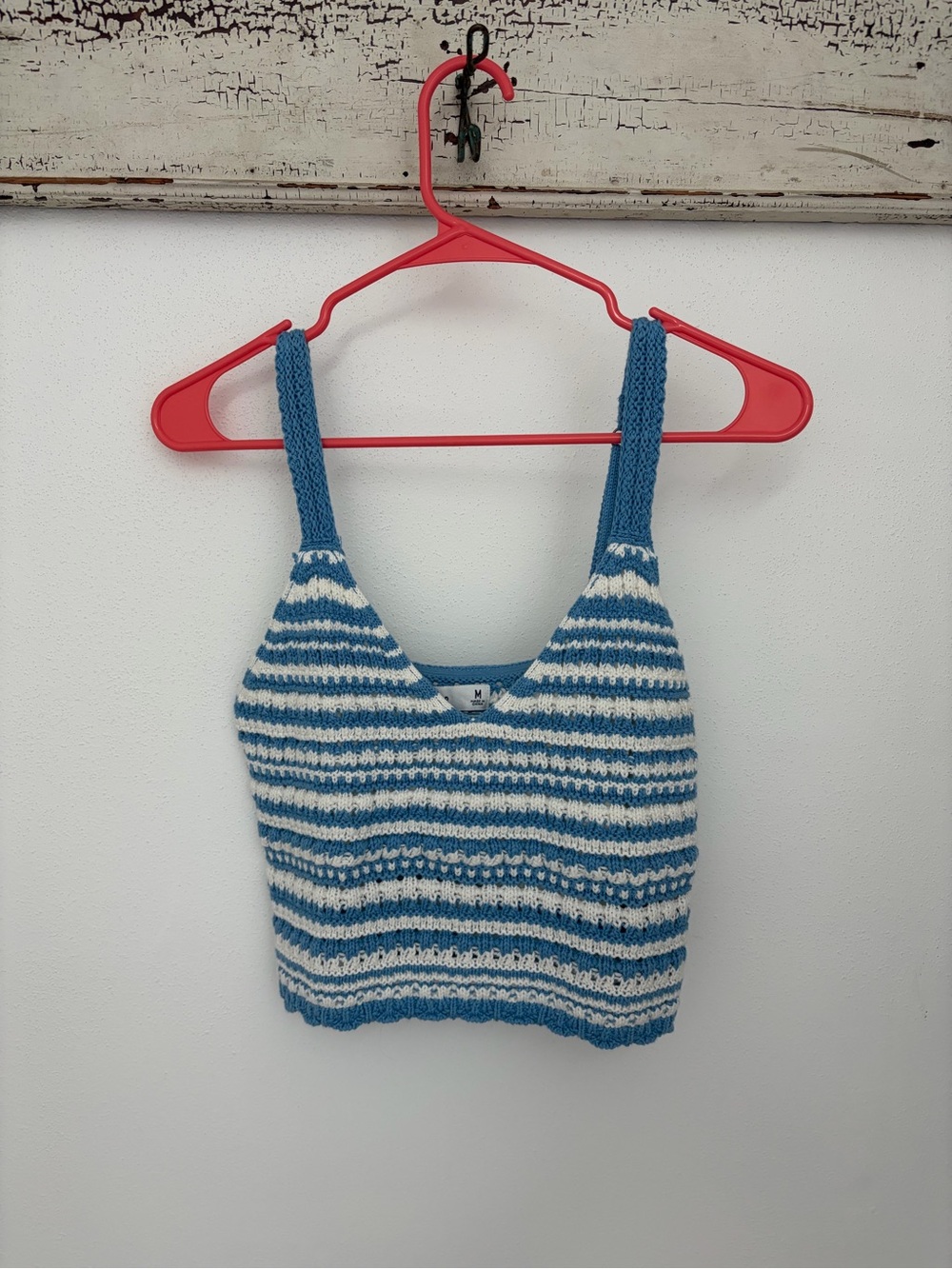 Hollister Striped Knit Cropped Tank in Blue and White